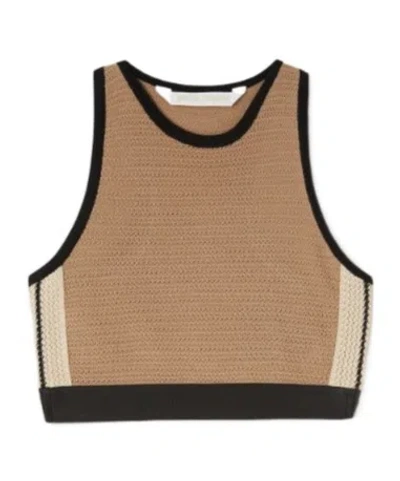 Palm Angels Logo Tape Knit Top In Neutrals