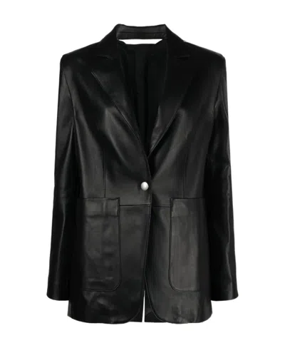 Palm Angels Side Stripe Leather Blazer In Black