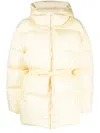 Palm Angels Belted Down Jacket In Beige