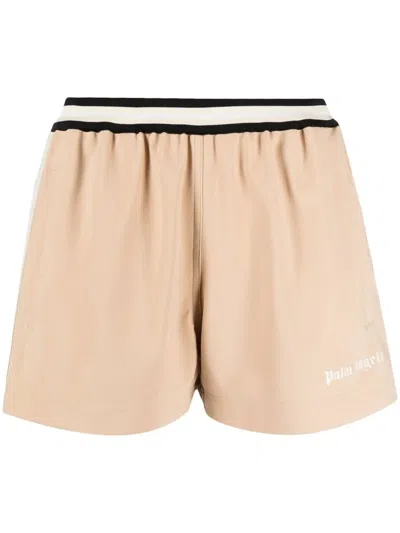 Palm Angels Elastic Waistband Sports Shorts With Side Pockets In Beige
