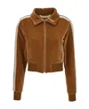 Palm Angels Velvet Sweatshirt With Zip Closure In Brown