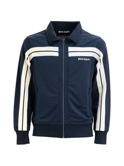 Palm Angels Side-stripe Logo-print Jacket In Blue