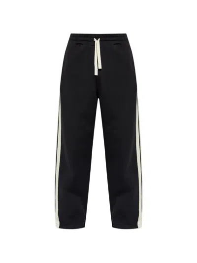 Palm Angels Side-stripe Logo-print Wide-leg Cotton Track Pants In Black