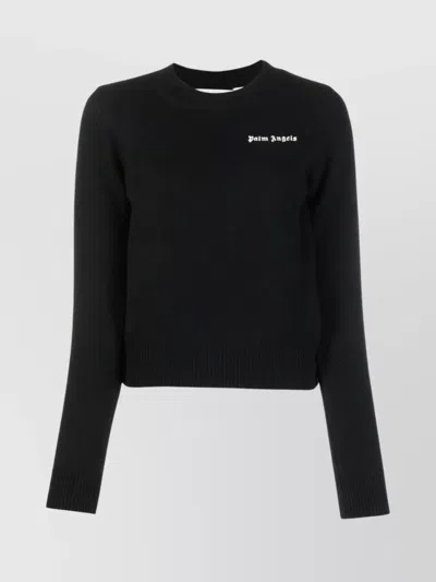 Palm Angels Signature Knit Crewneck Sweater In Black