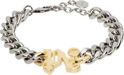 PALM ANGELS SILVER & GOLD MONOGRAM CHAIN BRACELET 