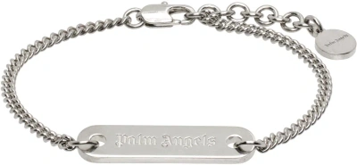 Palm Angels Silver Logo Plate Bracelet In Silver Black