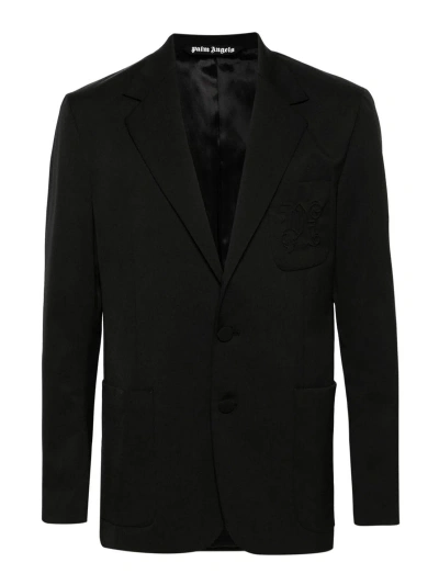 Palm Angels Single-breasted Twill Blazer In Black Black