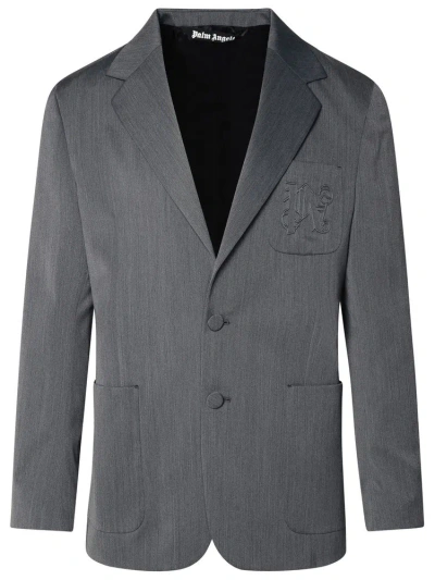 Palm Angels Wool Blend Blazer Chest Pocket In Gray