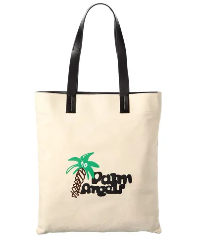 Palm Angels Sketchy Canvas & Leather Shopping Bag In White