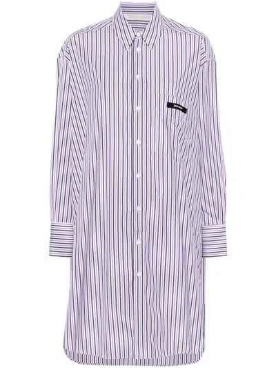Palm Angels Curved Logo Cotton Shirt Dress In Violet Off