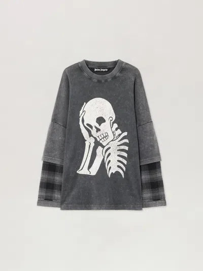 Palm Angels Skull Double Long-sleeved Shirt In Gray