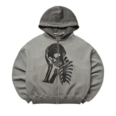Pre-owned Palm Angels Skull Zipped Loose Hoodie 'melange Grey/black' | Men's Size Xxl In Gray