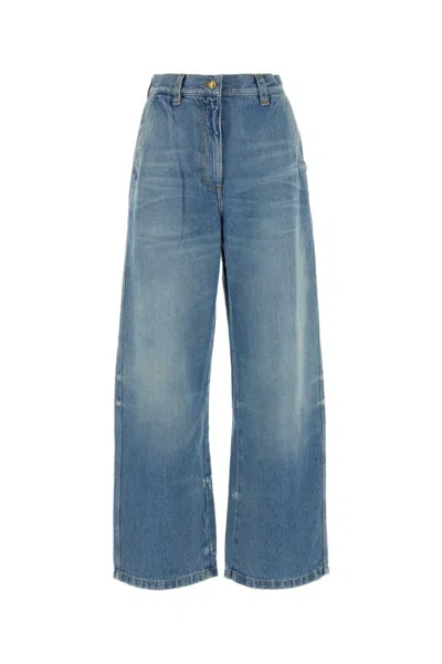 PALM ANGELS SKY BLUE WIDE LEG DENIM JEANS