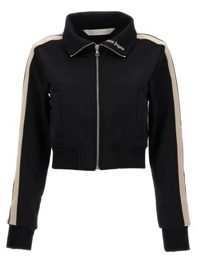 Palm Angels Sleek And Stylish Side-stripe High Neck Track Jacket In Black