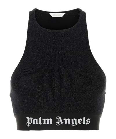Palm Angels Sleeveless Cropped Knitted Top In Black