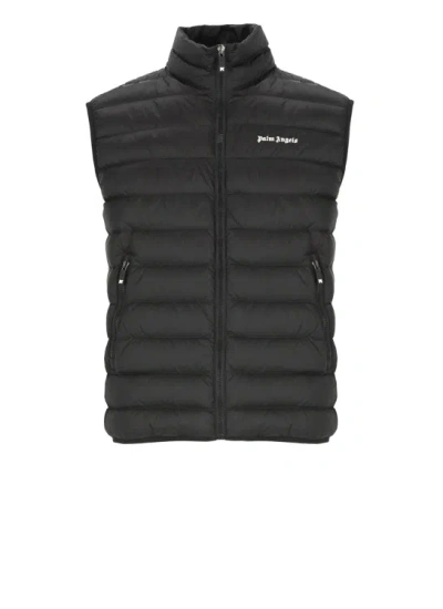 Palm Angels Sleeveless Jacket With Logo In Black