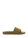 Palm Angels Logo-embossed Rubber Slides In Green