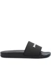 Palm Angels Essential Logo Black White Polyurethane Pool Sliders