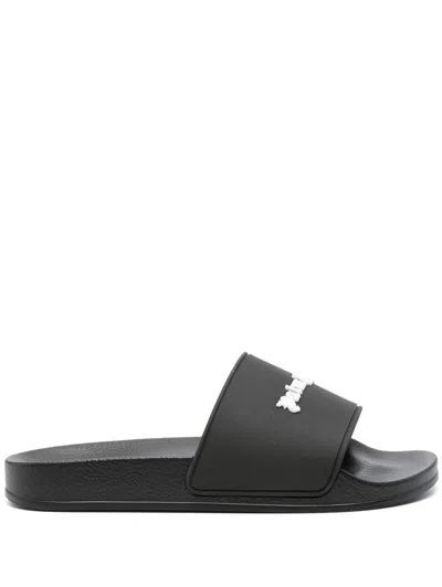 Palm Angels Slide Sandal With Logo In Black