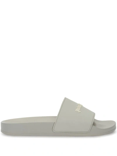 Palm Angels Slide Sandals With Embossed Logo In Grey
