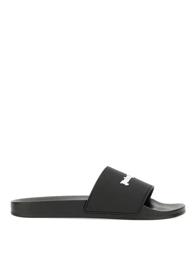 Palm Angels Slide Sandals With Logo In Black