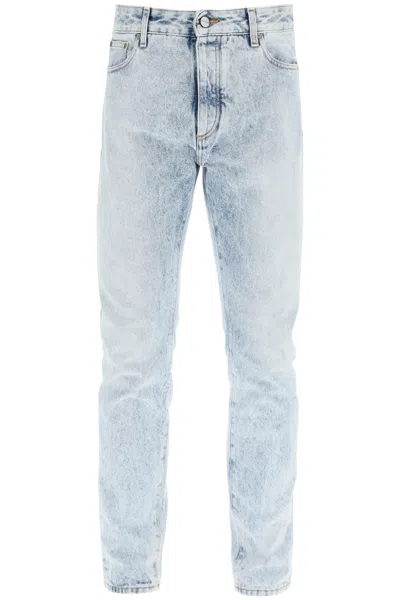 Palm Angels Curved-logo Print Jeans In Blue