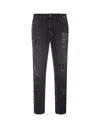 PALM ANGELS SLIM FIT JEANS IN BLACK DENIM WITH APPLICATION