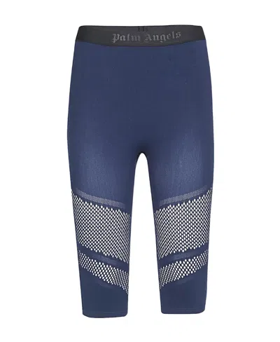 Palm Angels Slim-fit Mesh-detail Shorts In Blue