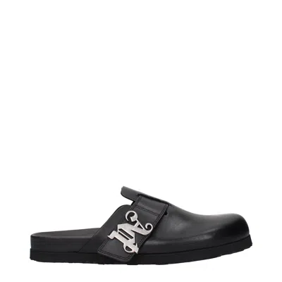 Palm Angels Slippers And Clogs Men Leather Black In Multi