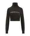 Palm Angels All Roads Text Detail Cropped Turtleneck In Black