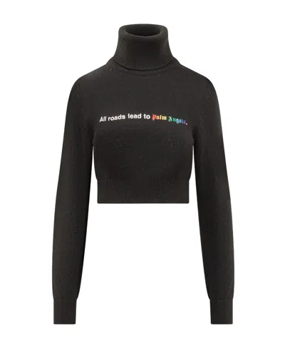 PALM ANGELS PALM ANGELS LOGO EMBROIDERED TURTLENECK KNITTED JUMPER