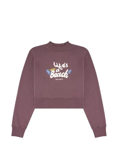 Palm Angels Slogan-print Cropped Sweater In Burgundy