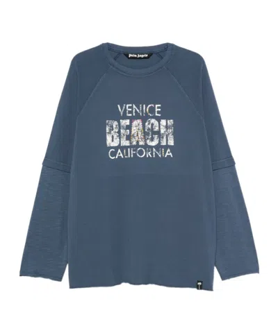 Palm Angels Slogan-print Raglan-sleeve T-shirt In Blue