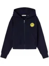 Palm Angels Smiley Motif Teddy-print Hoodie In Blue