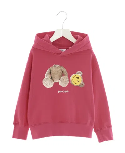 Palm Angels Smiley Teddy-bear Print Cotton Hoodie In Pink