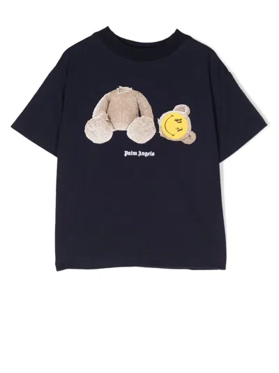 Palm Angels Kids' Smiley Teddy-bear Print T-shirt In Black