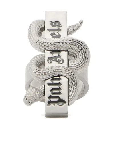 Palm Angels Snake Box Logo Ring In Metallic