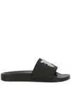 Palm Angels Logo Embossed Square Toe Slides In Black Ligh