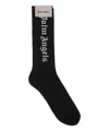 Palm Angels Ribbed Stretch Cotton Blend Socks In Black