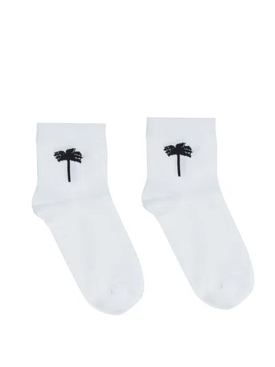 Palm Angels Socks Embrodered Palm In White