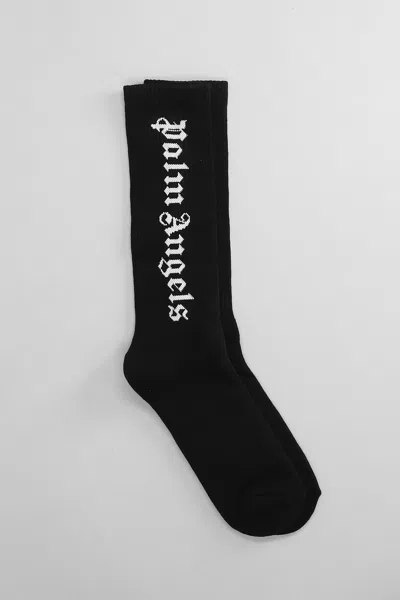 Palm Angels Socks In Black Cotton In Black-white