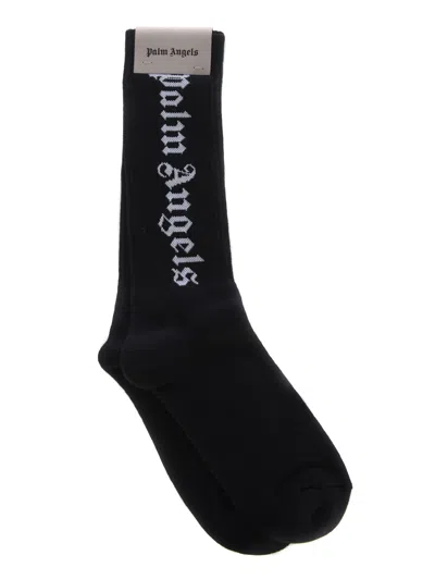 Palm Angels Black Vertical Logo Cotton-blend Socks In Multi