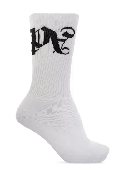 Palm Angels Socks With Logo In Bianco