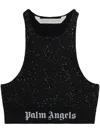 Palm Angels Classic Logo Cropped Lurex Top In Black