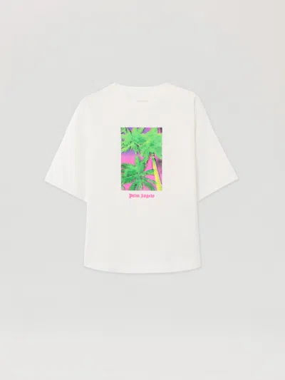Palm Angels Kids' Solarized Palms Over Tee S/s In White