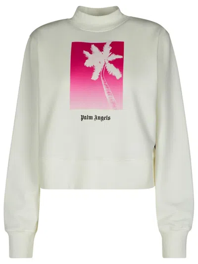 Palm Angels Palm Tree Printed Crewneck Sweatshirt In White