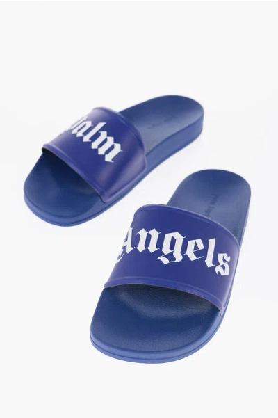 Palm Angels Solid Color Slides With Contrasting Logo In Blue