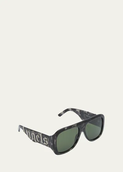 Palm Angels Sonoma Patterned Acetate & Metal Aviator Sunglasses In Green