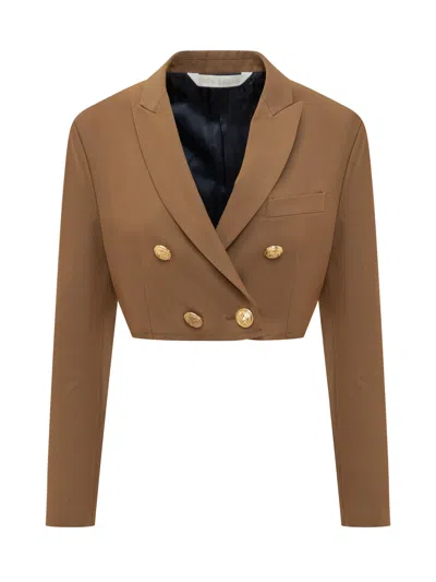 Palm Angels Double-breasted Cropped Blazer In Brown