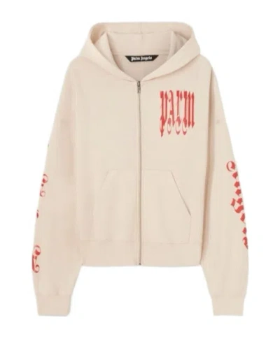 PALM ANGELS PALM ANGELS GOTHIC LOGO PRINTED ZIP-UP HOODIE